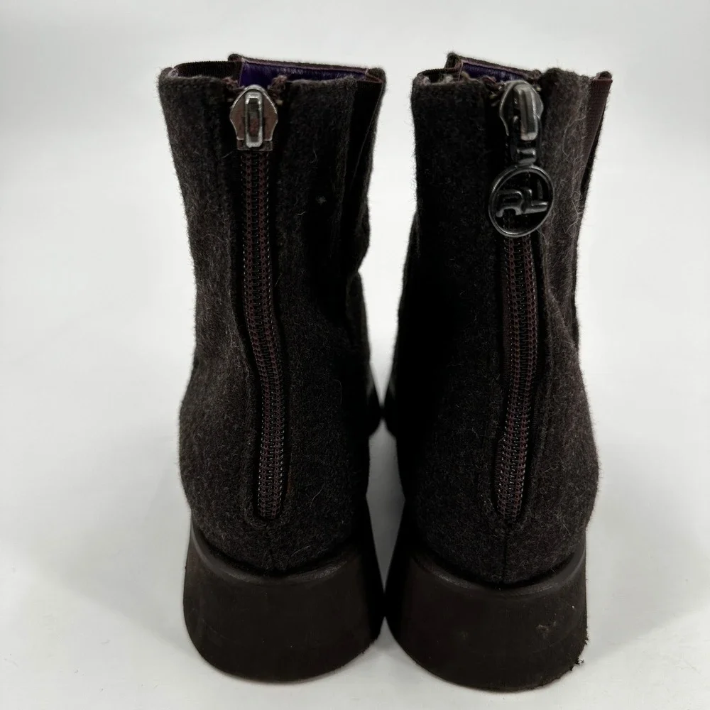 Ralph Lauren Purple Label Womens Boiled Wool Ankle Boots Brown Leather Luxury 5B